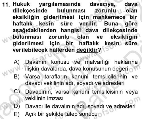 Temel Kalem Mevzuatı Bilgisi Dersi 2021 - 2022 Yılı (Vize) Ara Sınav Soruları 11. Soru