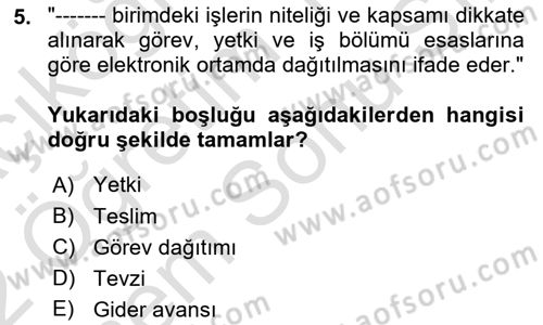 Temel Kalem Mevzuatı Bilgisi Dersi 2021 - 2022 Yılı (Final) Dönem Sonu Sınav Soruları 5. Soru