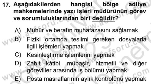 Temel Kalem Mevzuatı Bilgisi Dersi 2023 - 2024 Yılı (Final) Dönem Sonu Sınav Soruları 17. Soru