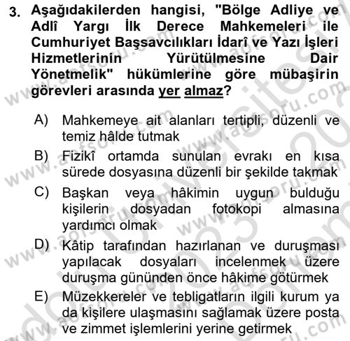 Temel Kalem Mevzuatı Bilgisi Dersi 2023 - 2024 Yılı (Final) Dönem Sonu Sınav Soruları 3. Soru