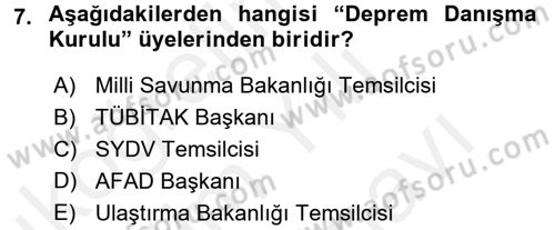 Afet Sosyolojisi Dersi 2017 - 2018 Yılı (Vize) Ara Sınav Soruları 7. Soru