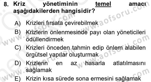 Afet Sosyolojisi Dersi 2017 - 2018 Yılı (Vize) Ara Sınav Soruları 8. Soru