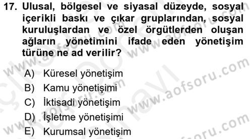 Afet Sosyolojisi Dersi 2017 - 2018 Yılı (Final) Dönem Sonu Sınav Soruları 17. Soru
