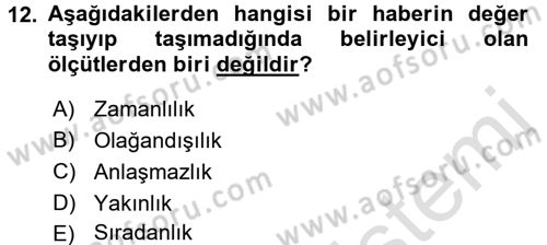 Acil Durum ve Afet Farkındalık Eğitimi Dersi 2017 - 2018 Yılı (Vize) Ara Sınavı 12. Soru