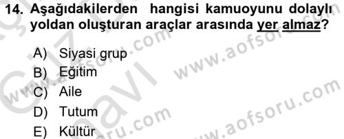 Acil Durum ve Afet Farkındalık Eğitimi Dersi 2017 - 2018 Yılı (Vize) Ara Sınavı 14. Soru