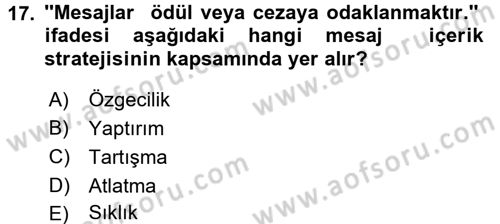 Acil Durum ve Afet Farkındalık Eğitimi Dersi 2017 - 2018 Yılı (Vize) Ara Sınavı 17. Soru