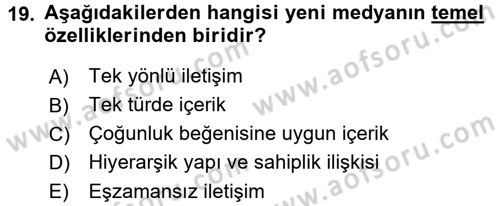 Acil Durum ve Afet Farkındalık Eğitimi Dersi 2017 - 2018 Yılı (Vize) Ara Sınavı 19. Soru