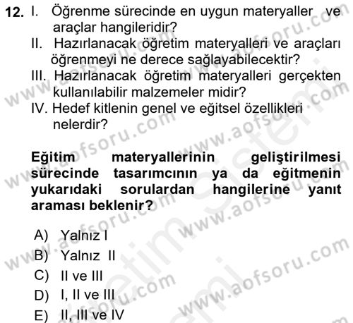 Acil Durum ve Afet Farkındalık Eğitimi Dersi 2017 - 2018 Yılı (Final) Dönem Sonu Sınavı 12. Soru