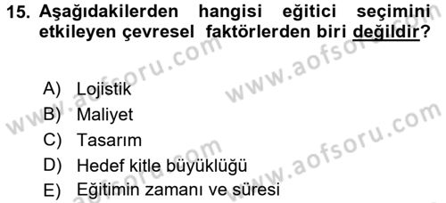 Acil Durum ve Afet Farkındalık Eğitimi Dersi 2017 - 2018 Yılı (Final) Dönem Sonu Sınavı 15. Soru