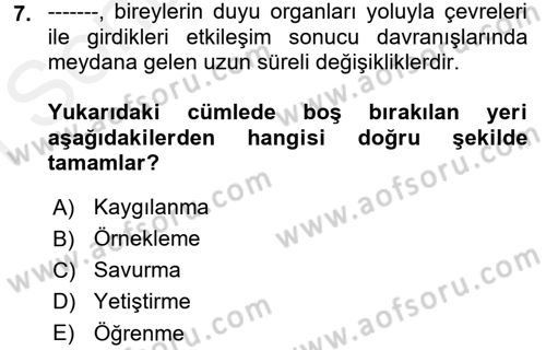 Acil Durum ve Afet Farkındalık Eğitimi Dersi 2017 - 2018 Yılı (Final) Dönem Sonu Sınavı 7. Soru