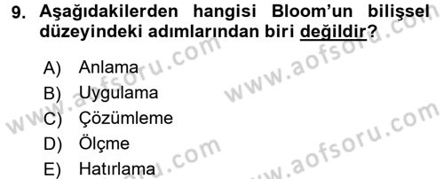 Acil Durum ve Afet Farkındalık Eğitimi Dersi 2017 - 2018 Yılı (Final) Dönem Sonu Sınavı 9. Soru