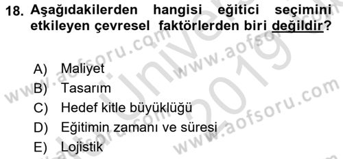 Acil Durum ve Afet Farkındalık Eğitimi Dersi 2018 - 2019 Yılı 3 Ders Sınav Soruları 18. Soru
