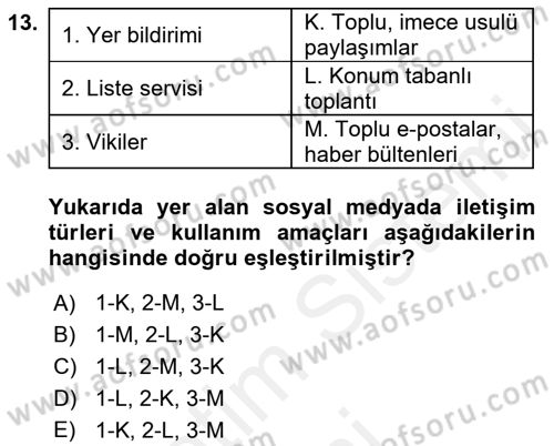 Acil Durum ve Afet Farkındalık Eğitimi Dersi 2018 - 2019 Yılı (Vize) Ara Sınavı 13. Soru