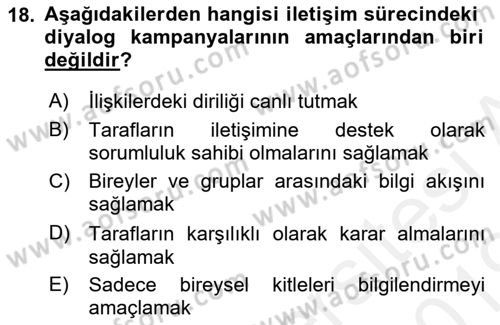 Acil Durum ve Afet Farkındalık Eğitimi Dersi 2018 - 2019 Yılı (Vize) Ara Sınavı 18. Soru