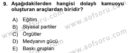 Acil Durum ve Afet Farkındalık Eğitimi Dersi 2018 - 2019 Yılı (Vize) Ara Sınavı 9. Soru