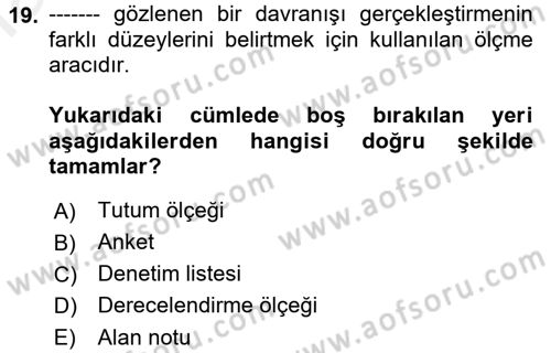 Acil Durum ve Afet Farkındalık Eğitimi Dersi 2018 - 2019 Yılı (Final) Dönem Sonu Sınav Soruları 19. Soru