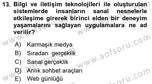 Acil Durum ve Afet Farkındalık Eğitimi Dersi 2018 - 2019 Yılı Yaz Okulu Sınav Soruları 13. Soru