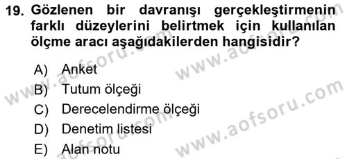 Acil Durum ve Afet Farkındalık Eğitimi Dersi 2018 - 2019 Yılı Yaz Okulu Sınav Soruları 19. Soru