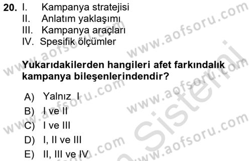 Acil Durum ve Afet Farkındalık Eğitimi Dersi Ara Sınavı Deneme Sınav Soruları 20. Soru