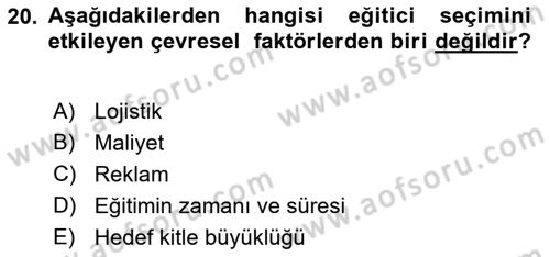 Acil Durum ve Afet Farkındalık Eğitimi Dersi 2019 - 2020 Yılı (Final) Dönem Sonu Sınav Soruları 20. Soru