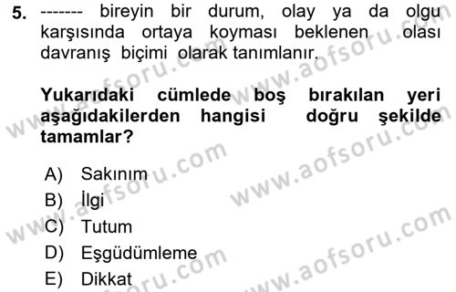 Acil Durum ve Afet Farkındalık Eğitimi Dersi 2020 - 2021 Yılı Yaz Okulu Sınav Soruları 5. Soru