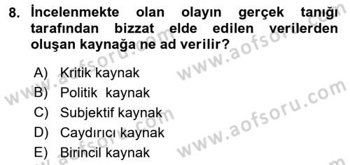 Acil Durum ve Afet Farkındalık Eğitimi Dersi Ara Sınavı Deneme Sınav Soruları 8. Soru