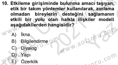 Acil Durum ve Afet Farkındalık Eğitimi Dersi 2021 - 2022 Yılı Yaz Okulu Sınav Soruları 10. Soru