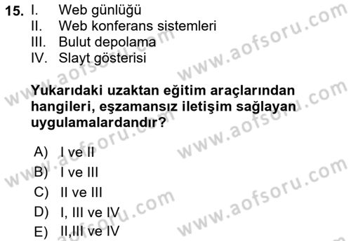 Acil Durum ve Afet Farkındalık Eğitimi Dersi 2021 - 2022 Yılı Yaz Okulu Sınav Soruları 15. Soru