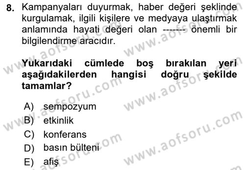 Acil Durum ve Afet Farkındalık Eğitimi Dersi 2021 - 2022 Yılı Yaz Okulu Sınav Soruları 8. Soru