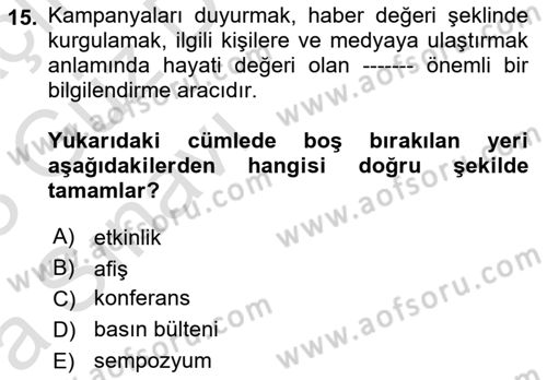 Acil Durum ve Afet Farkındalık Eğitimi Dersi Ara Sınavı Deneme Sınav Soruları 15. Soru