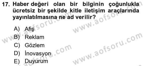 Acil Durum ve Afet Farkındalık Eğitimi Dersi Ara Sınavı Deneme Sınav Soruları 17. Soru