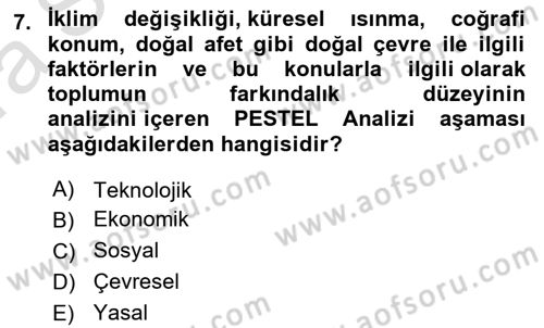 Acil Durum ve Afet Farkındalık Eğitimi Dersi Ara Sınavı Deneme Sınav Soruları 7. Soru