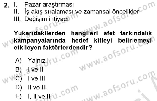 Acil Durum ve Afet Farkındalık Eğitimi Dersi 2022 - 2023 Yılı (Final) Dönem Sonu Sınav Soruları 2. Soru