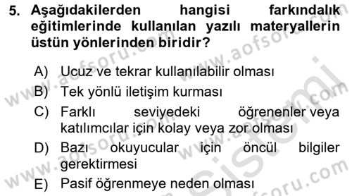 Acil Durum ve Afet Farkındalık Eğitimi Dersi 2022 - 2023 Yılı (Final) Dönem Sonu Sınav Soruları 5. Soru