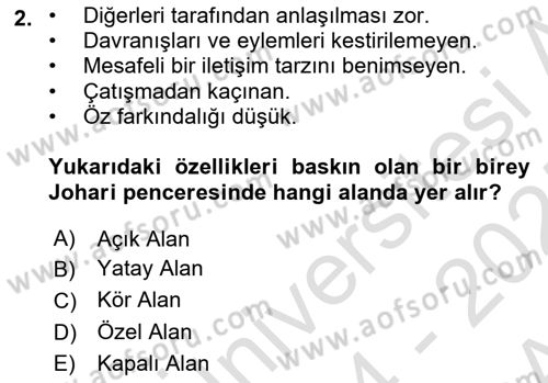 Acil Durum ve Afet Farkındalık Eğitimi Dersi Ara Sınavı Deneme Sınav Soruları 2. Soru