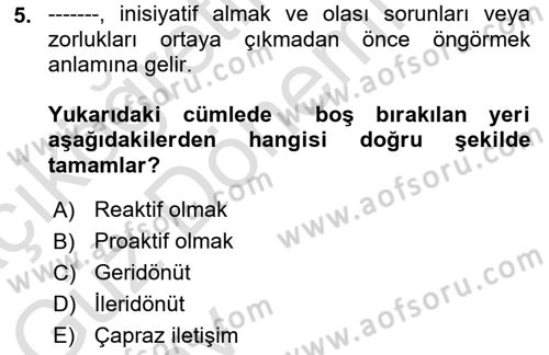 Acil Durum ve Afet Farkındalık Eğitimi Dersi Ara Sınavı Deneme Sınav Soruları 5. Soru
