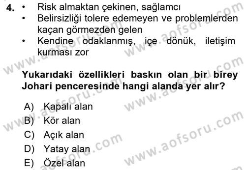 Acil Durum ve Afet Farkındalık Eğitimi Dersi 2024 - 2025 Yılı (Final) Dönem Sonu Sınav Soruları 4. Soru