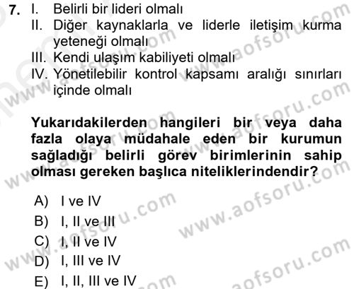 Afet Tıbbı ve Yönetim İlkeleri Dersi 2017 - 2018 Yılı (Vize) Ara Sınav Soruları 7. Soru