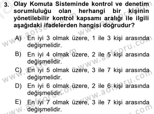 Afet Tıbbı ve Yönetim İlkeleri Dersi 2017 - 2018 Yılı (Final) Dönem Sonu Sınav Soruları 3. Soru