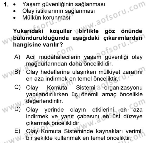Afet Tıbbı ve Yönetim İlkeleri Dersi 2018 - 2019 Yılı (Vize) Ara Sınav Soruları 1. Soru