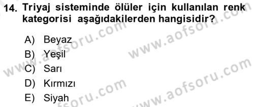 Afet Tıbbı ve Yönetim İlkeleri Dersi 2018 - 2019 Yılı (Vize) Ara Sınav Soruları 14. Soru