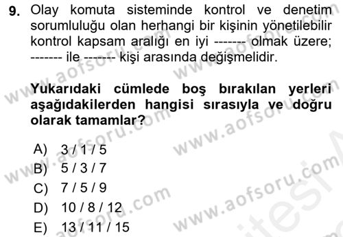 Afet Tıbbı ve Yönetim İlkeleri Dersi 2018 - 2019 Yılı (Vize) Ara Sınav Soruları 9. Soru