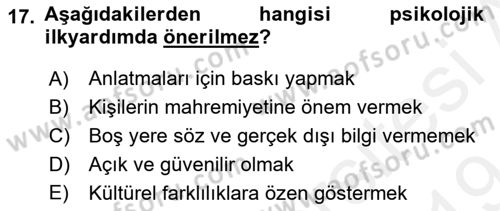 Afet Tıbbı ve Yönetim İlkeleri Dersi 2018 - 2019 Yılı (Final) Dönem Sonu Sınav Soruları 17. Soru