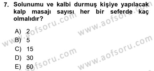 Afet Tıbbı ve Yönetim İlkeleri Dersi 2018 - 2019 Yılı (Final) Dönem Sonu Sınav Soruları 7. Soru