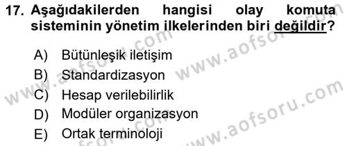 Afet Tıbbı ve Yönetim İlkeleri Dersi 2020 - 2021 Yılı Yaz Okulu Sınav Soruları 17. Soru