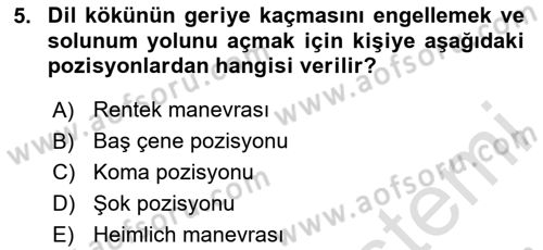Afet Tıbbı ve Yönetim İlkeleri Dersi 2020 - 2021 Yılı Yaz Okulu Sınav Soruları 5. Soru