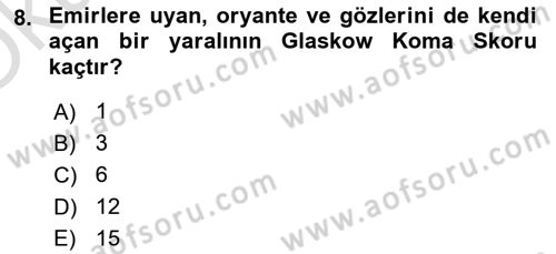 Afet Tıbbı ve Yönetim İlkeleri Dersi 2021 - 2022 Yılı Yaz Okulu Sınav Soruları 8. Soru