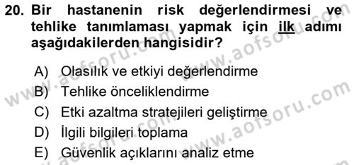 Afet Tıbbı ve Yönetim İlkeleri Dersi 2023 - 2024 Yılı (Final) Dönem Sonu Sınav Soruları 20. Soru
