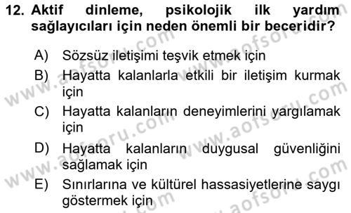 Afet Tıbbı ve Yönetim İlkeleri Dersi 2023 - 2024 Yılı Yaz Okulu Sınav Soruları 12. Soru