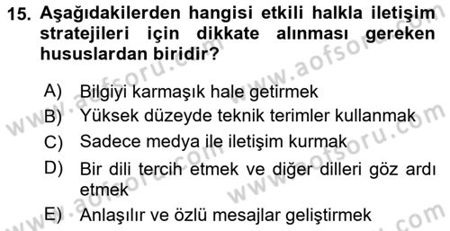 Afet Tıbbı ve Yönetim İlkeleri Dersi 2023 - 2024 Yılı Yaz Okulu Sınav Soruları 15. Soru